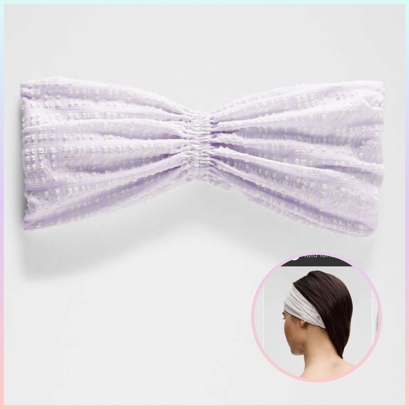 Lululemon Womens Seersucker Check Headband Butter Cream Lavender Frost NWT - Picture 1 of 3
